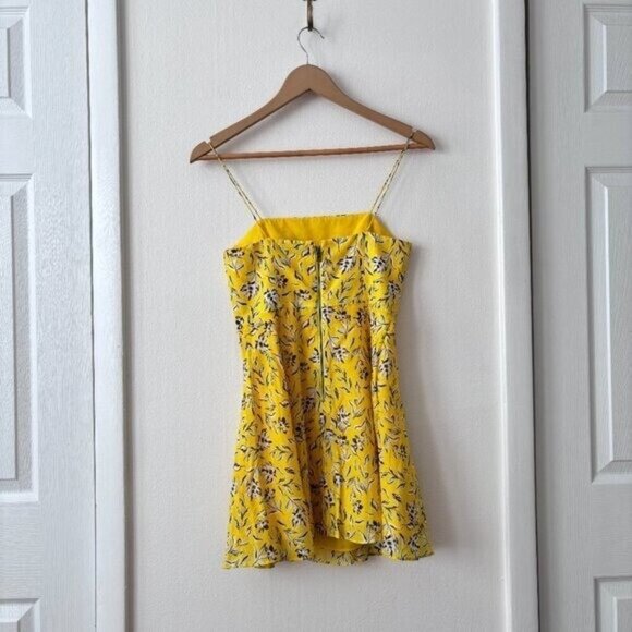 Alice + Olivia Glinda Floral Fit & Flare Silk Blend Mini Dress Yellow Size 0 - Picture 8 of 10